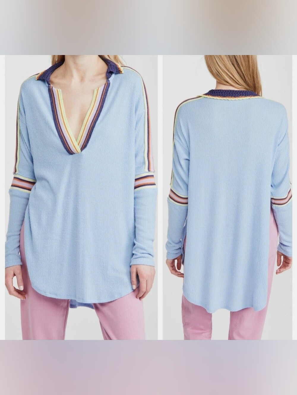 Free People We The Free Feeling Magical Top Blue Crochet Collar NWT S Boho FP